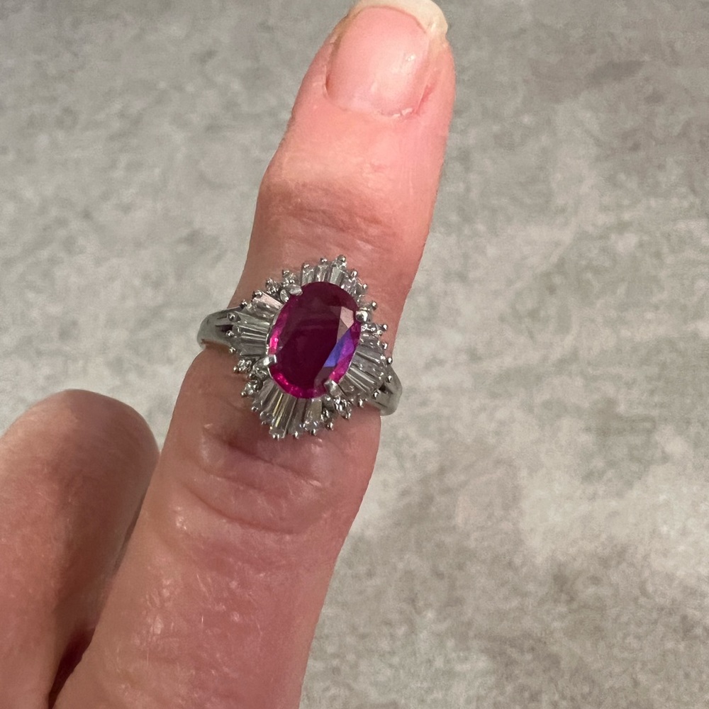 Ruby and diamond platinum ring - Picture 6 of 13